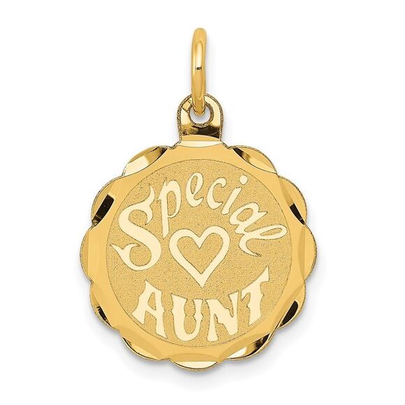 14k Yellow Gold Special Aunt Disc Charm or Pendant 16mm